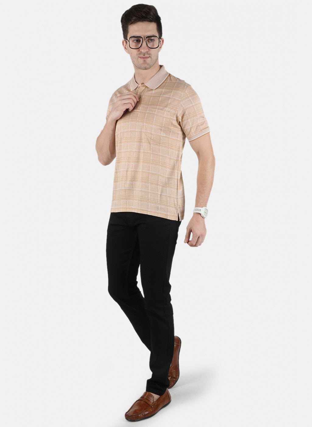 Men Beige Stripe T-Shirt