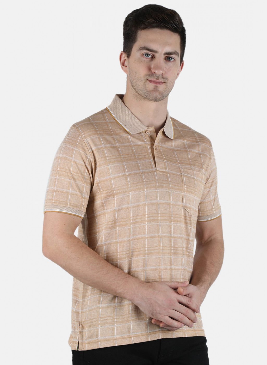 Men Beige Stripe T-Shirt