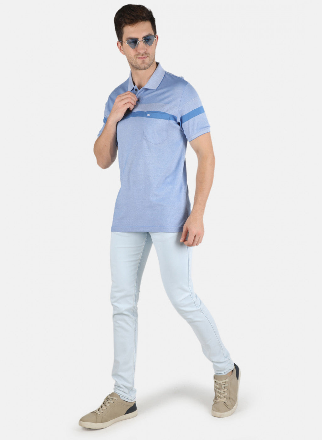 Men Sky Blue Stripe T-Shirt