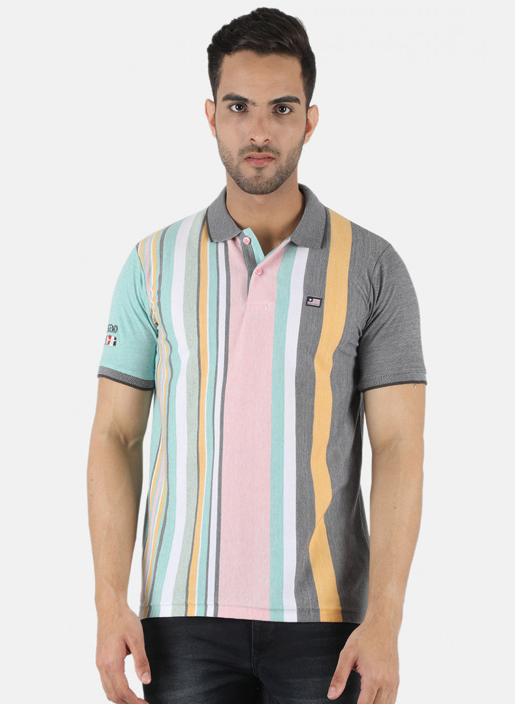 Men Grey Stripe T-Shirt