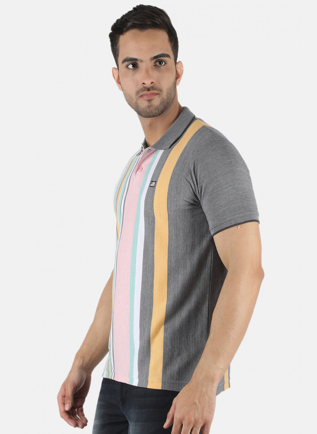 Men Grey Stripe T-Shirt