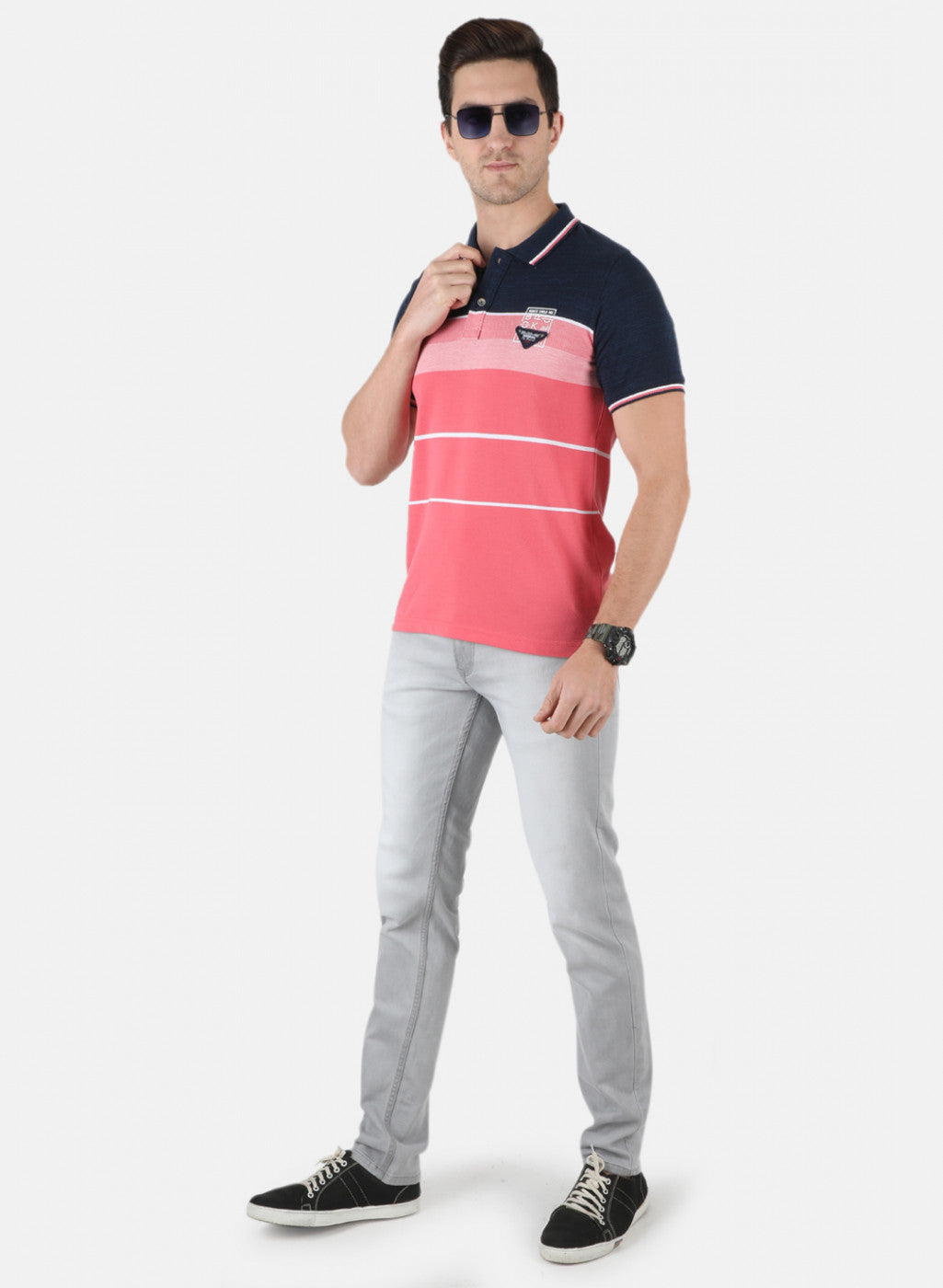 Men NAvy Blue Stripe T-Shirt