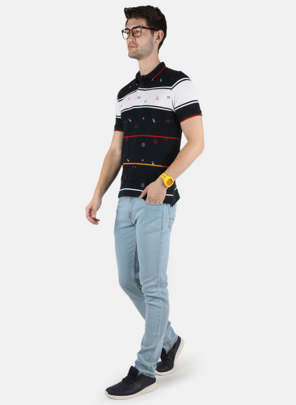 Men NAvy Blue Stripe T-Shirt