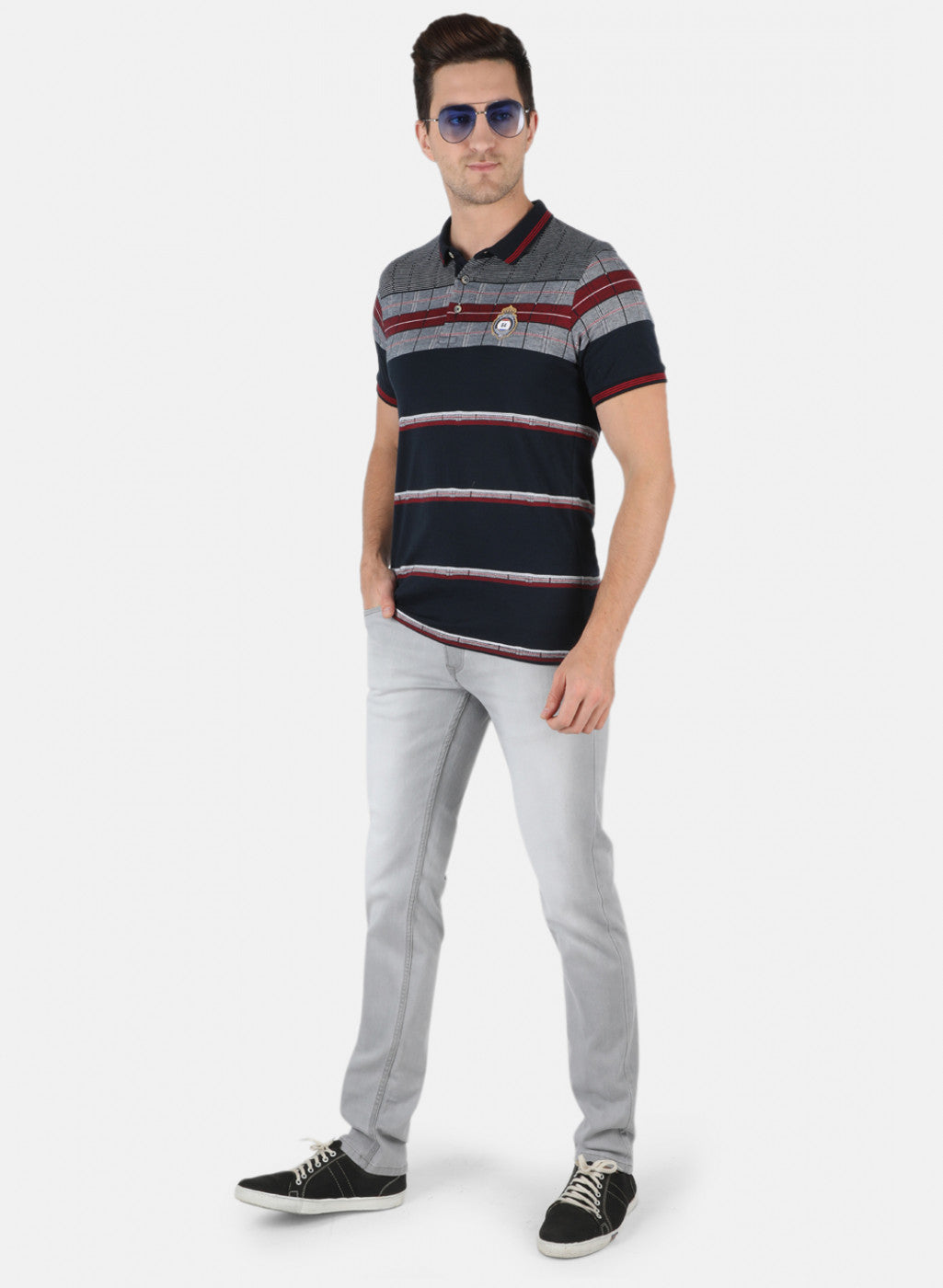 Men NAvy Blue Stripe T-Shirt