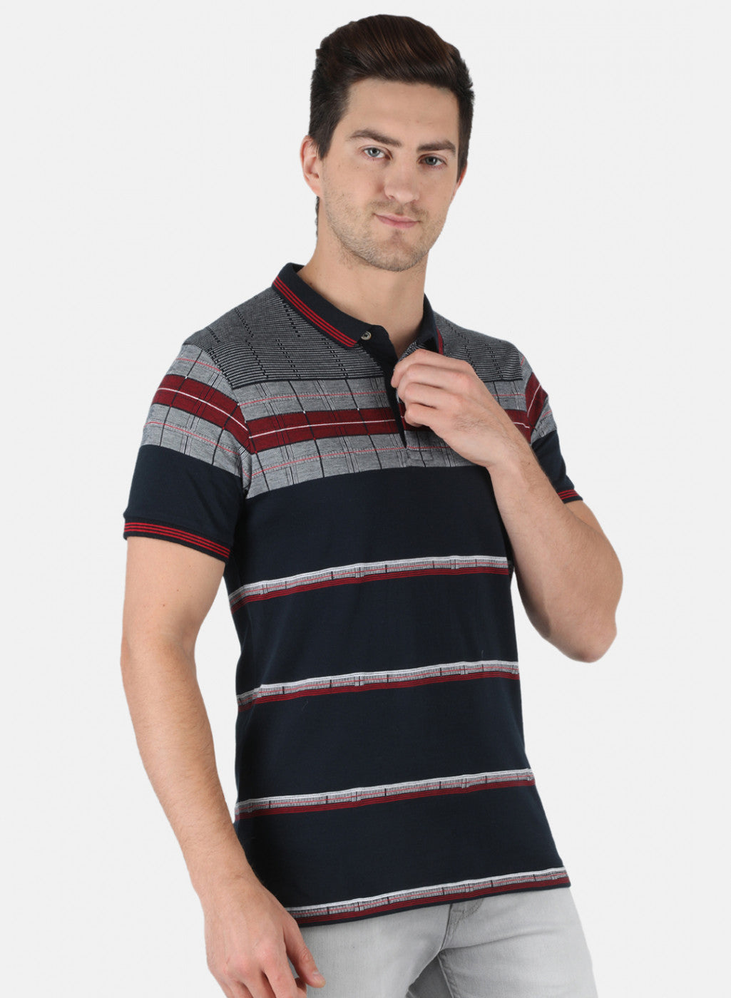 Men NAvy Blue Stripe T-Shirt