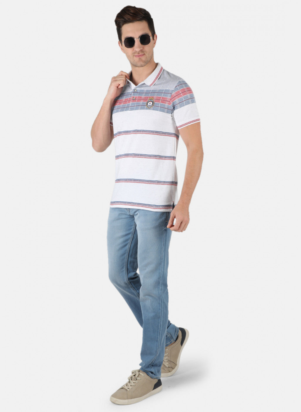 Men White Stripe T-Shirt