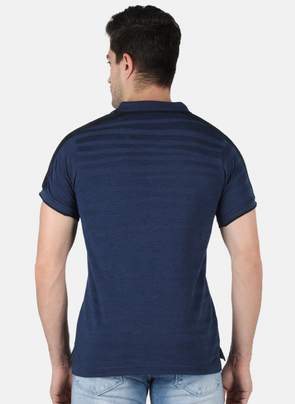 Men Blue Self Design T-Shirt