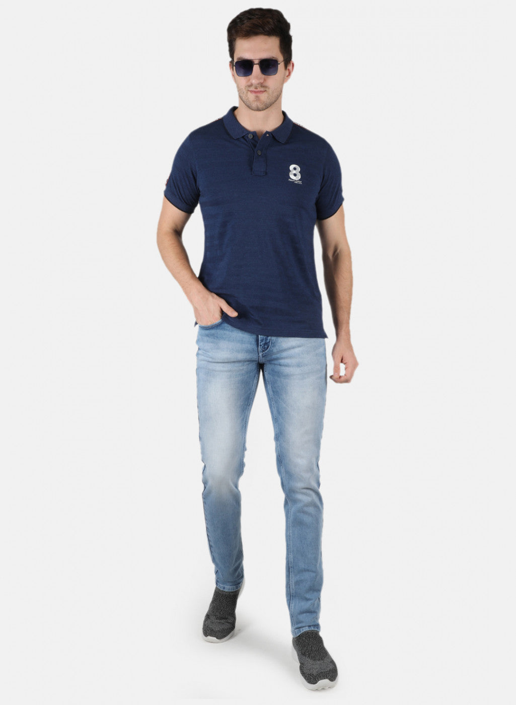 Men Blue Self Design T-Shirt