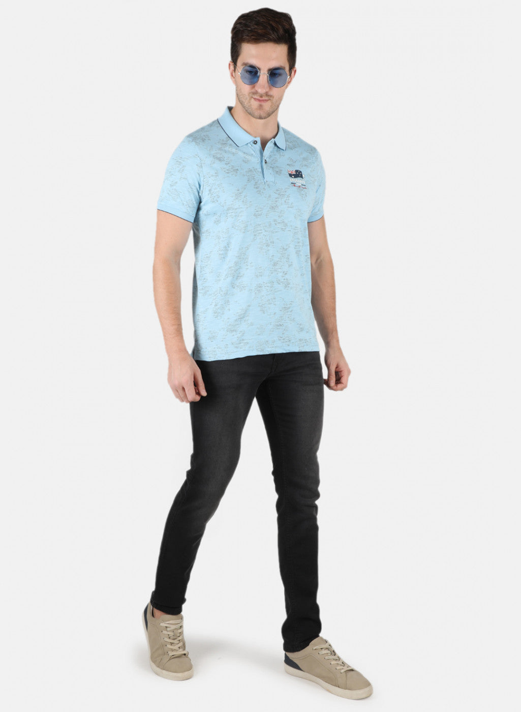 Men Sky Blue Printed T-Shirt