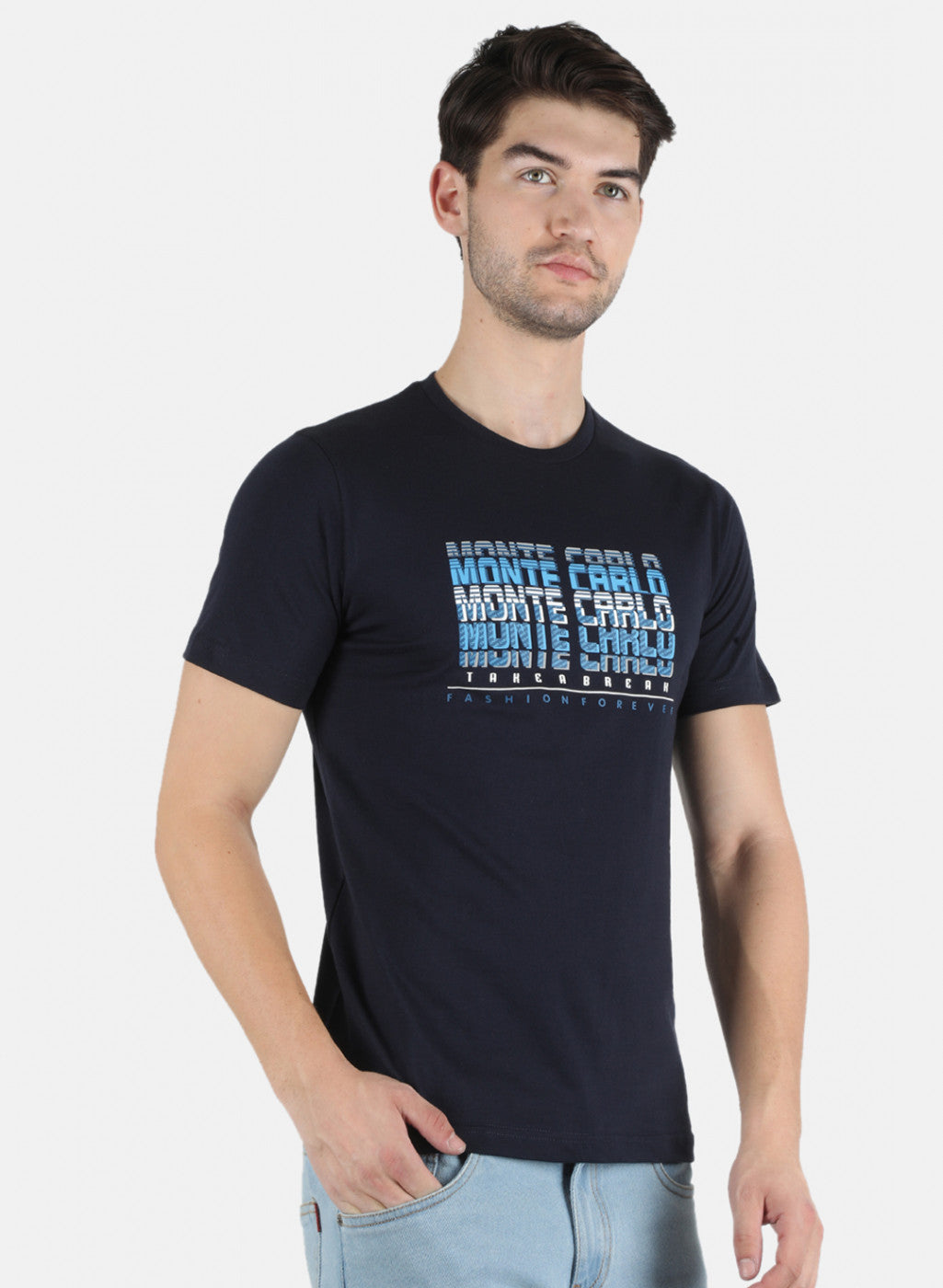 Men NAvy Blue Printed T-Shirt