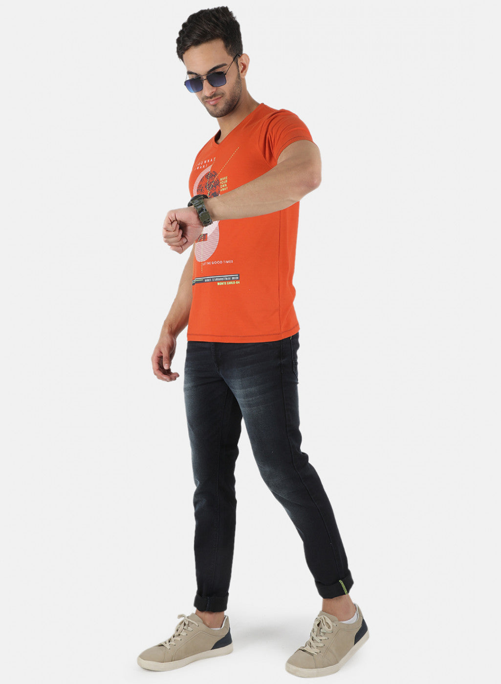 Men Orange Printed T-Shirt