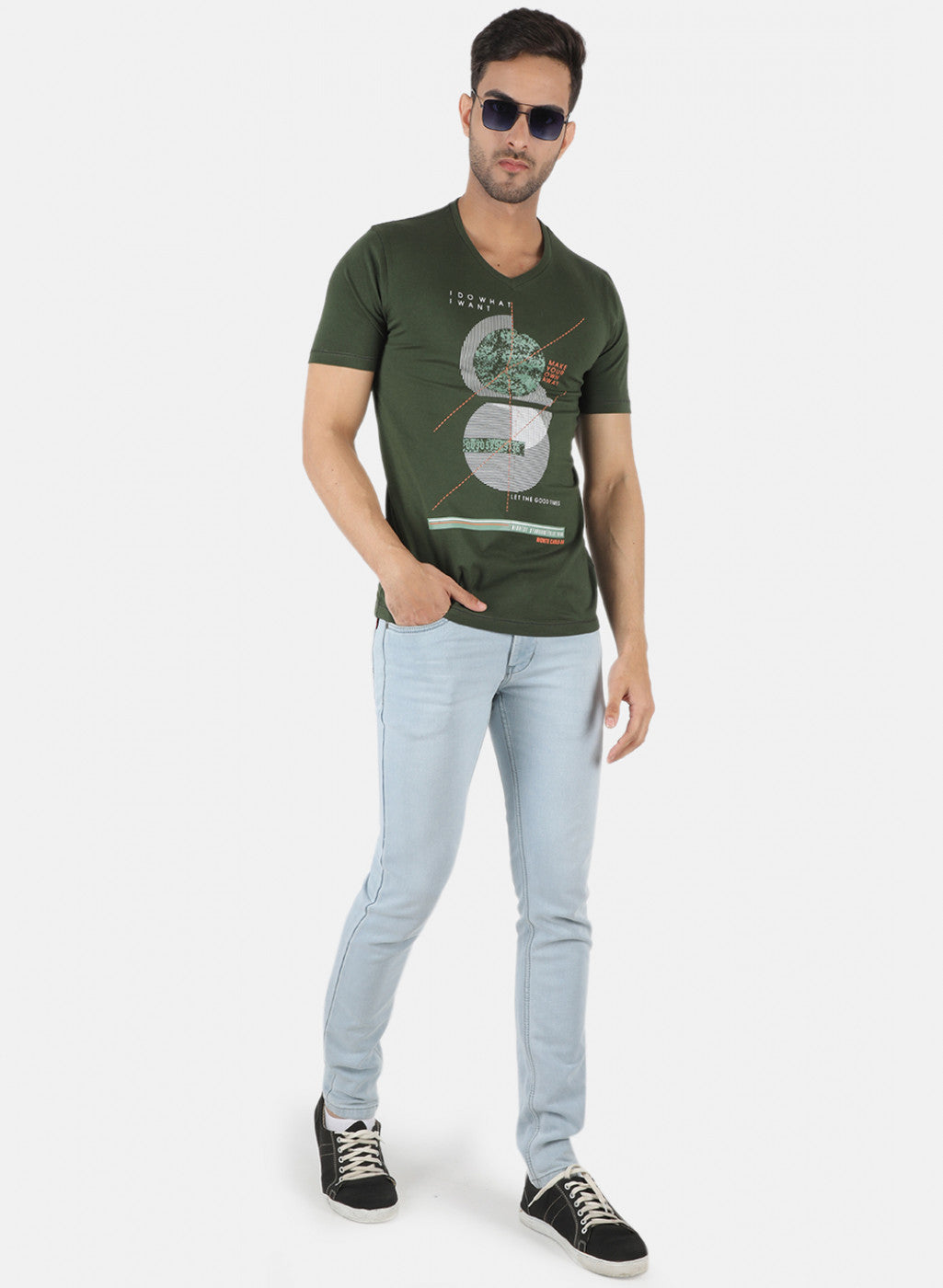 Men Green Printed T-Shirt