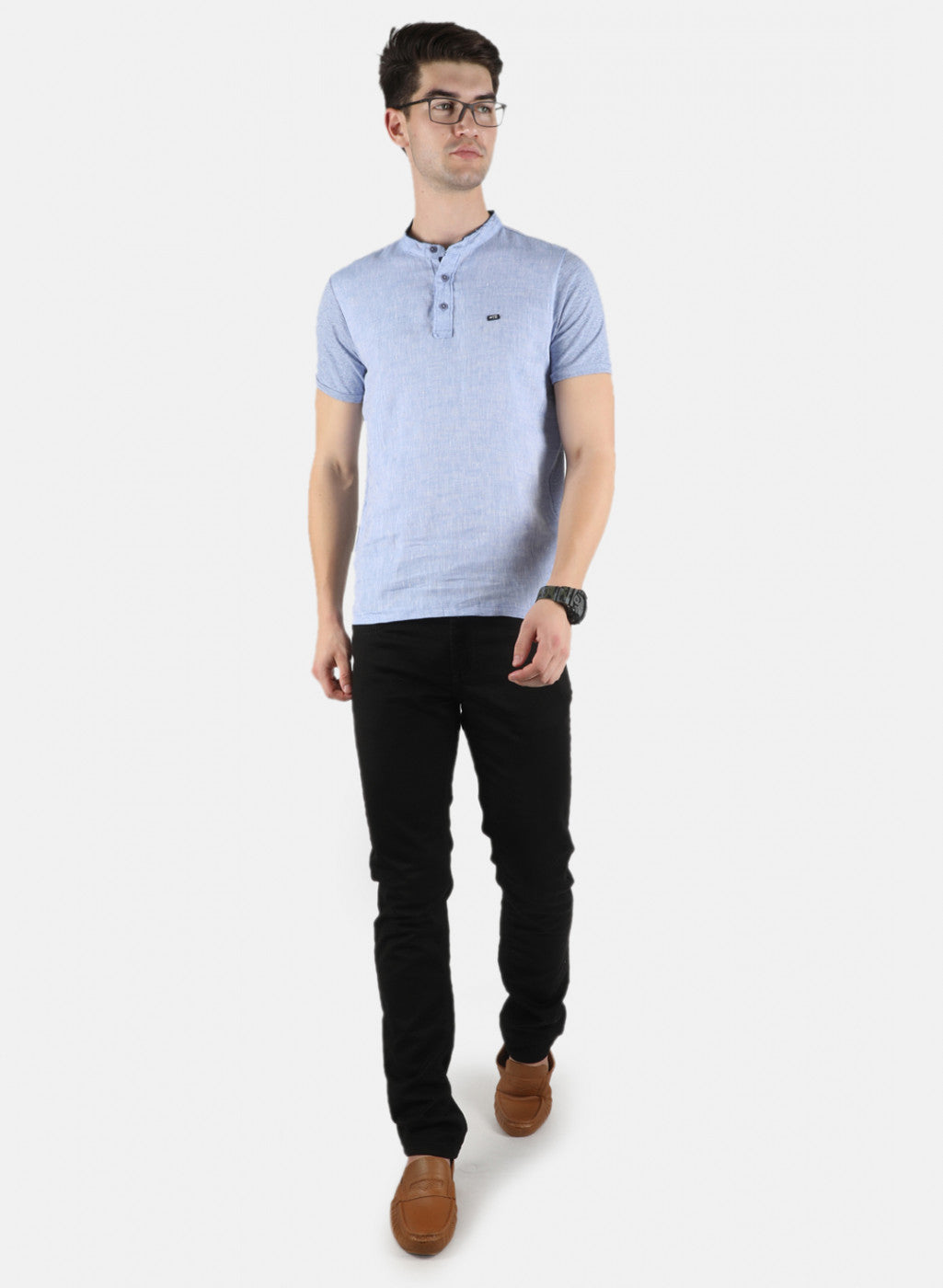 Men Blue Plain T-Shirt