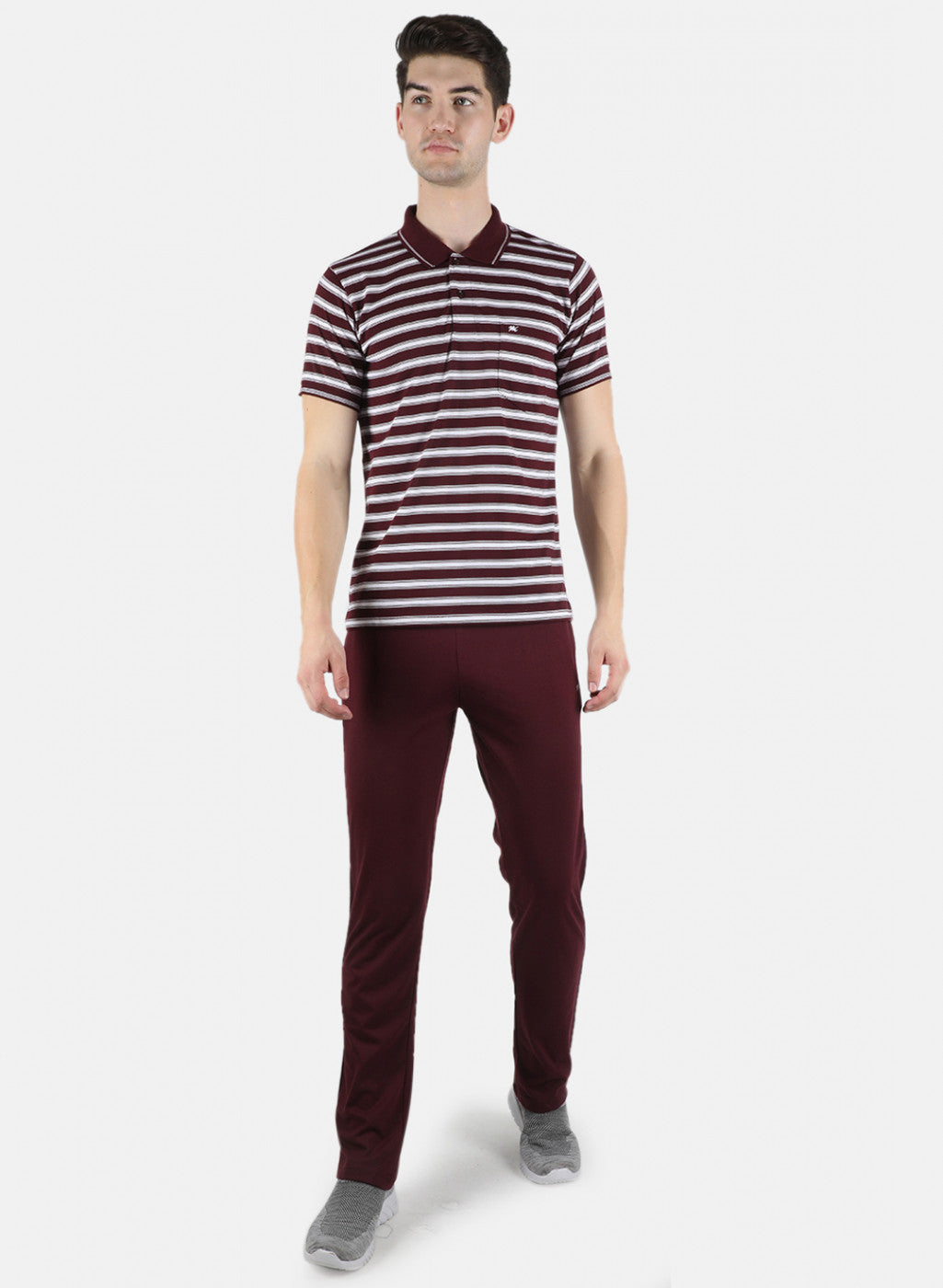 Men Maroon Stripe Lower Set