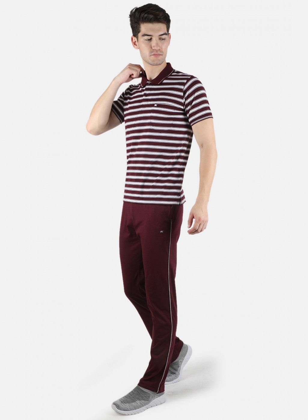 Men Maroon Stripe Lower Set