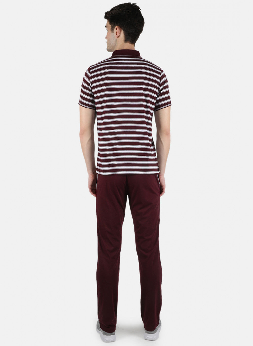 Men Maroon Stripe Lower Set