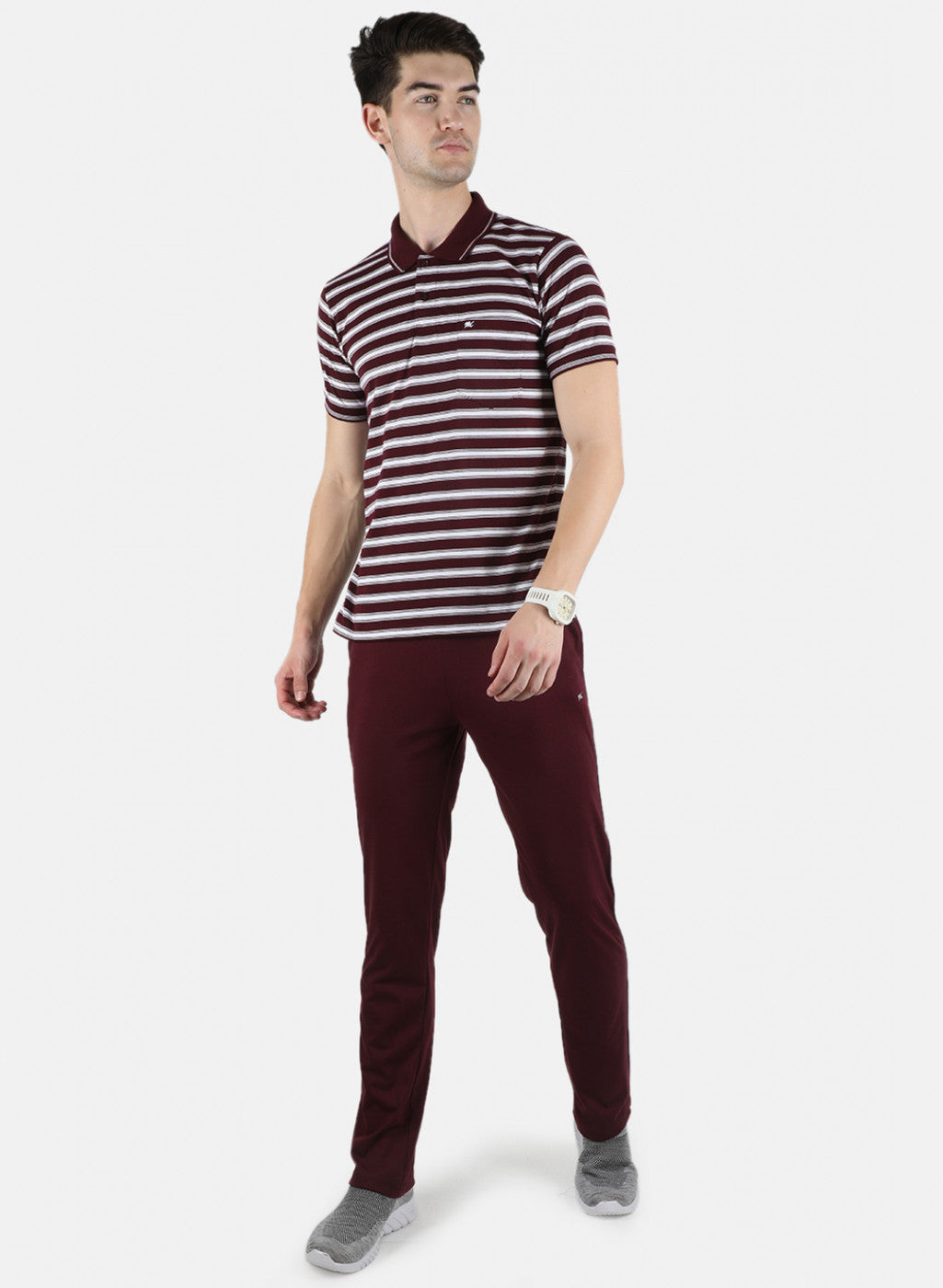 Men Maroon Stripe Lower Set