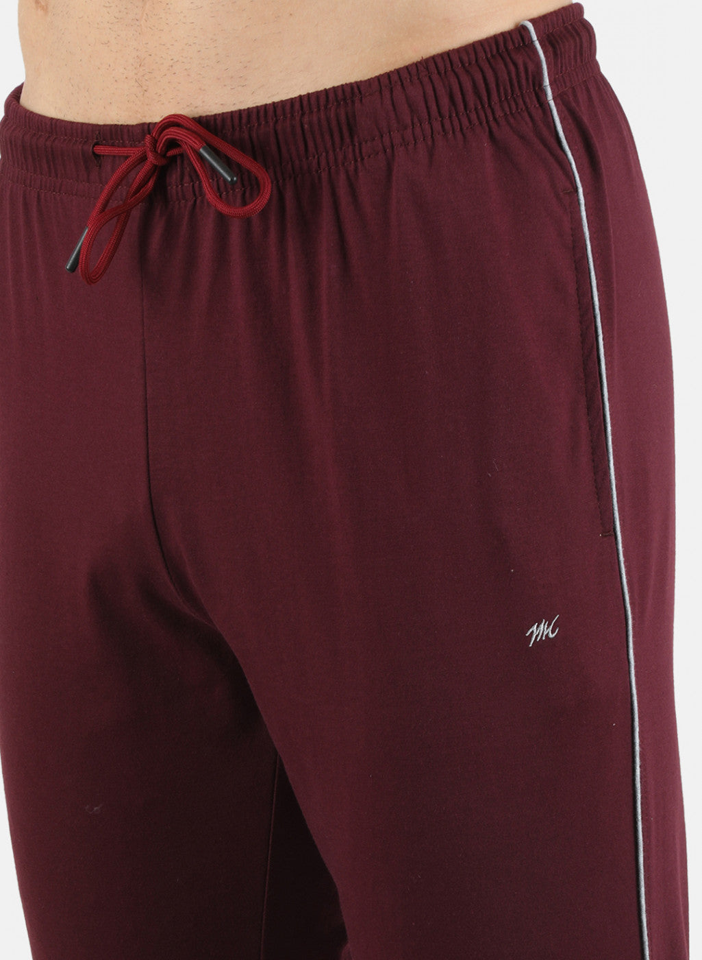 Men Maroon Stripe Lower Set