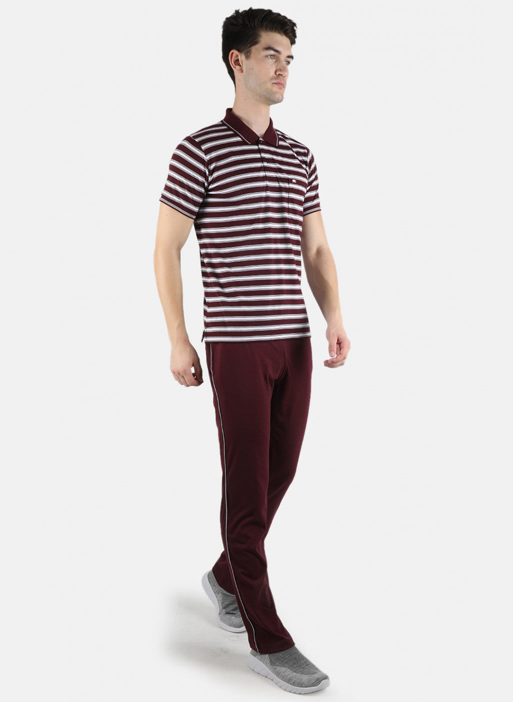 Men Maroon Stripe Lower Set