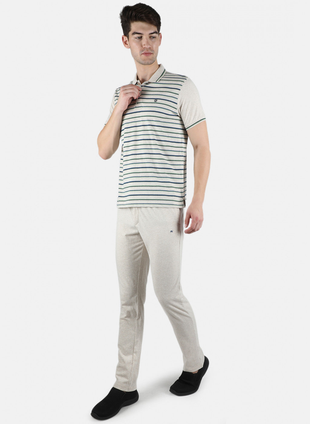 Men Beige Stripe Lower Set