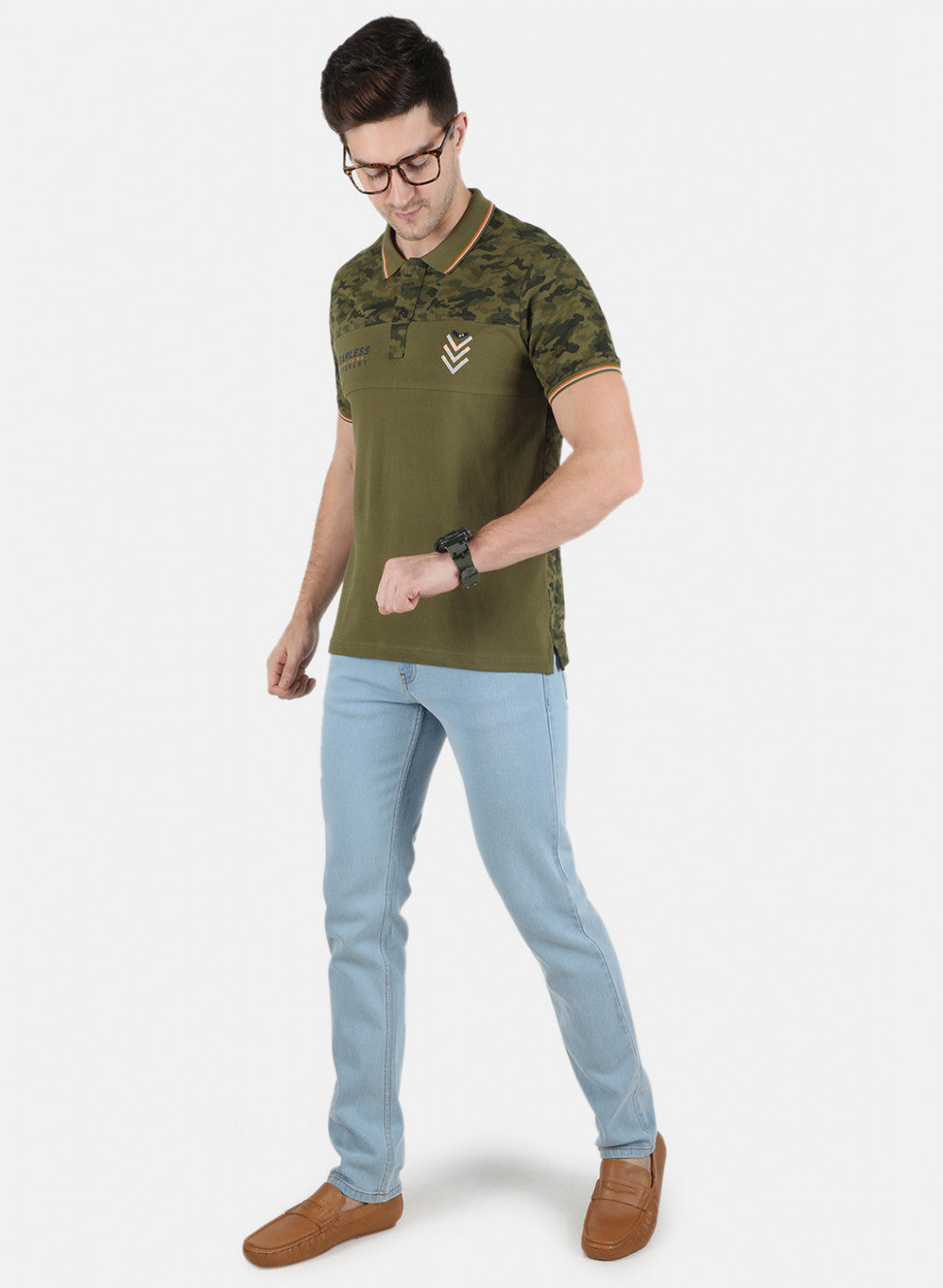 Men Olive Printed T-Shirt