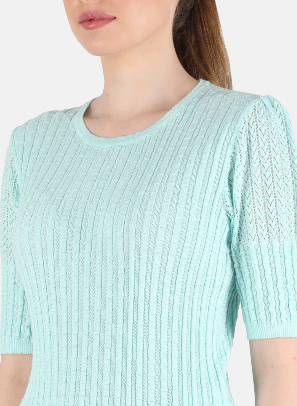 Women Aqua Blue Self Design Top