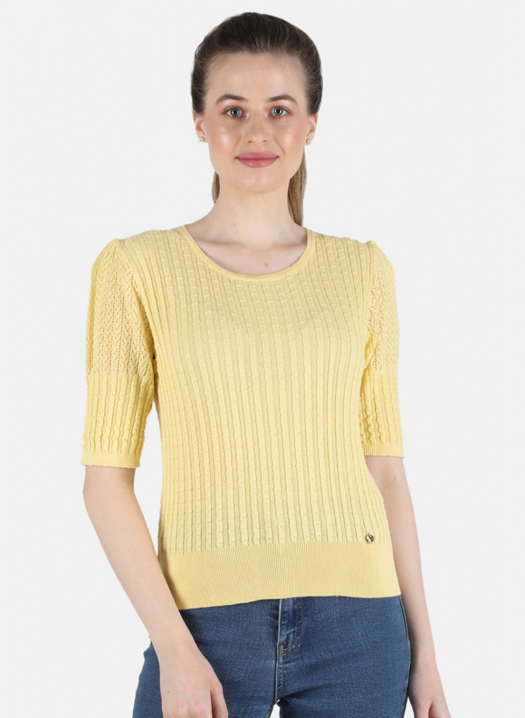 Women Yellow Self Design Top