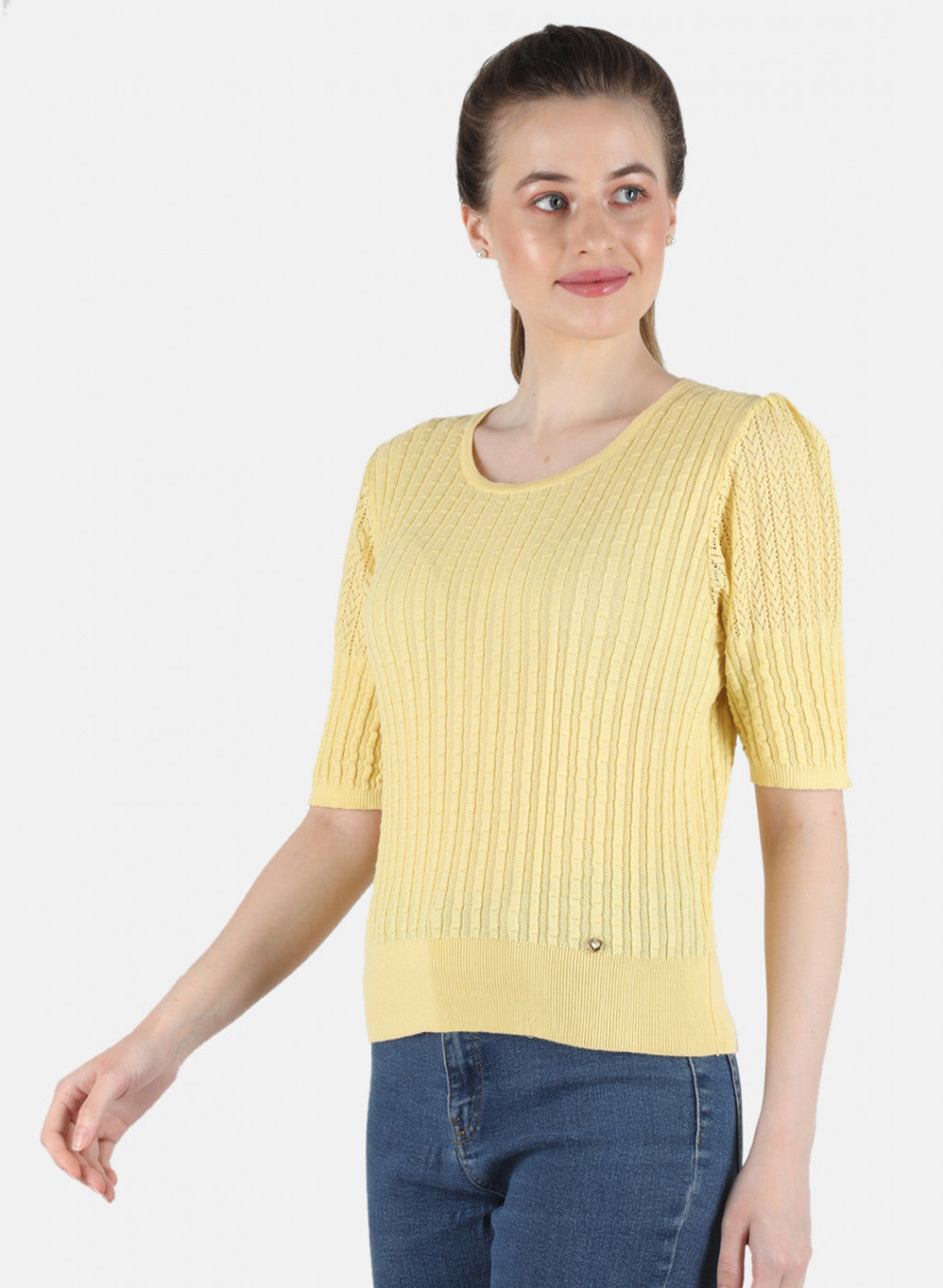 Women Yellow Self Design Top