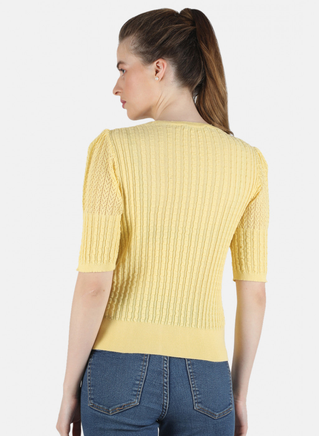 Women Yellow Self Design Top