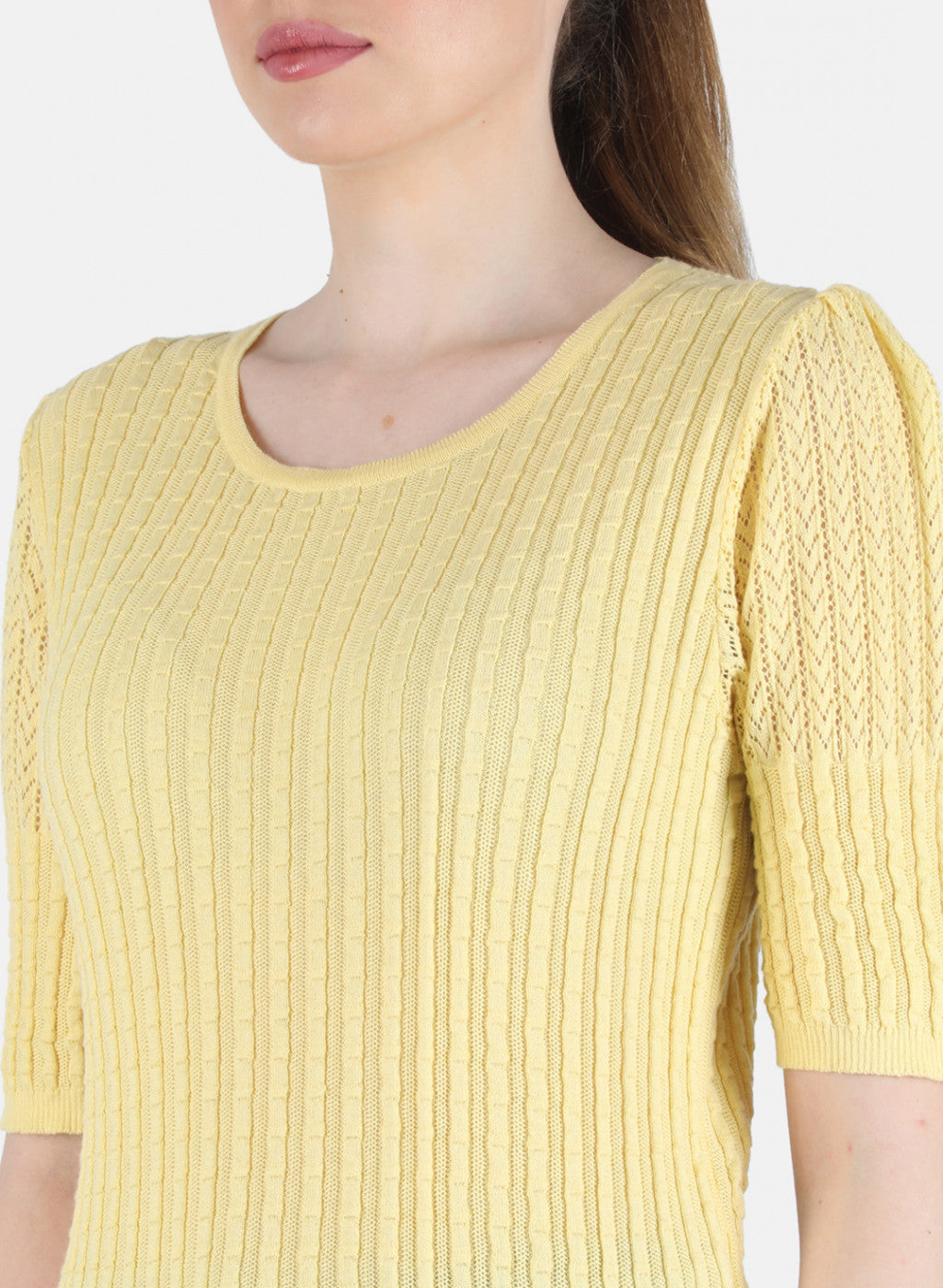 Women Yellow Self Design Top