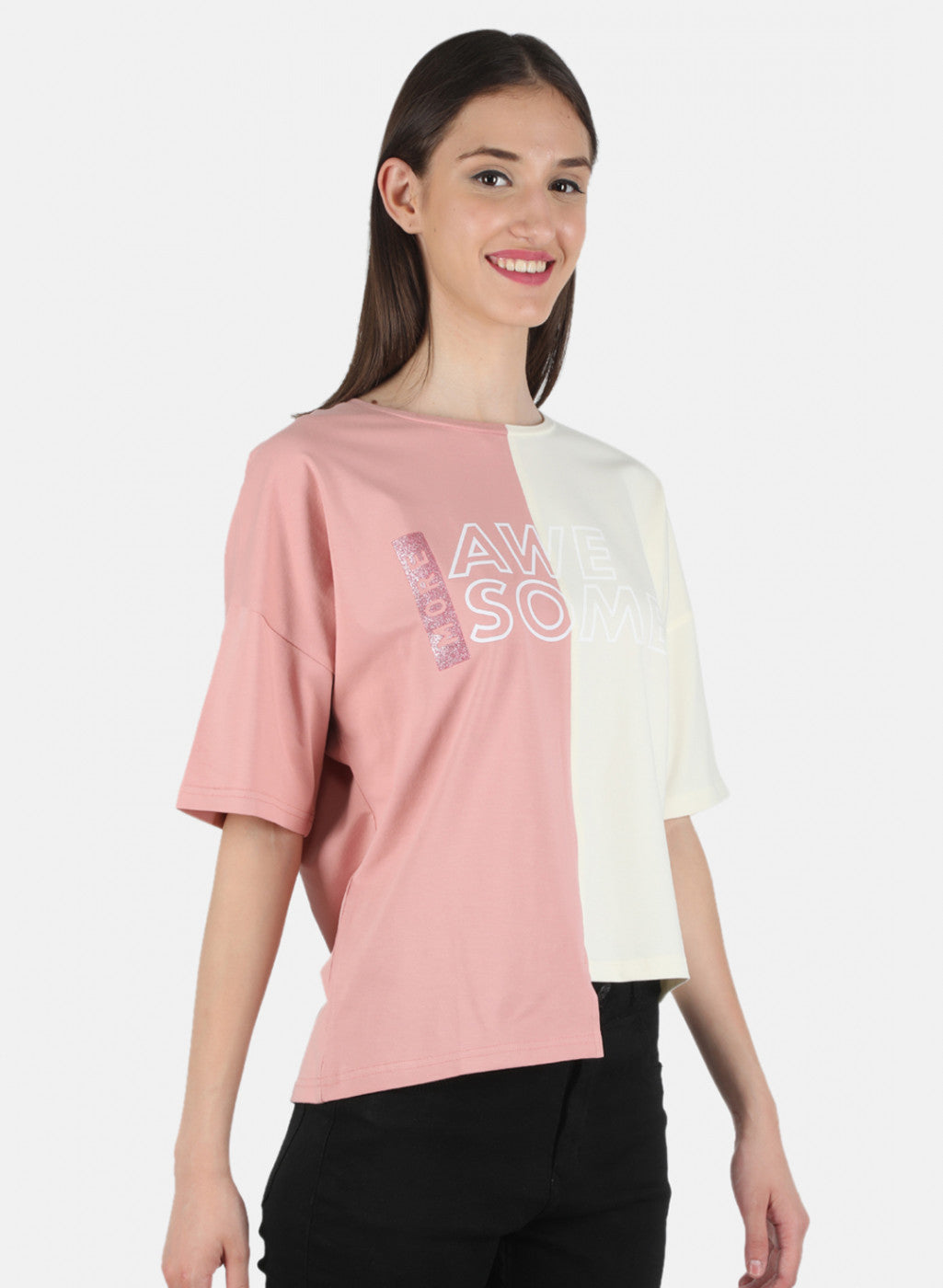 Women Cream & Pink Printed Top