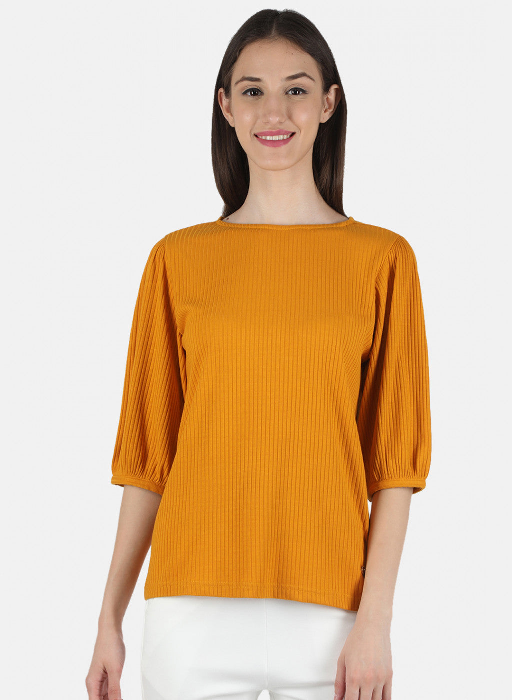 Women Mustard Plain Top