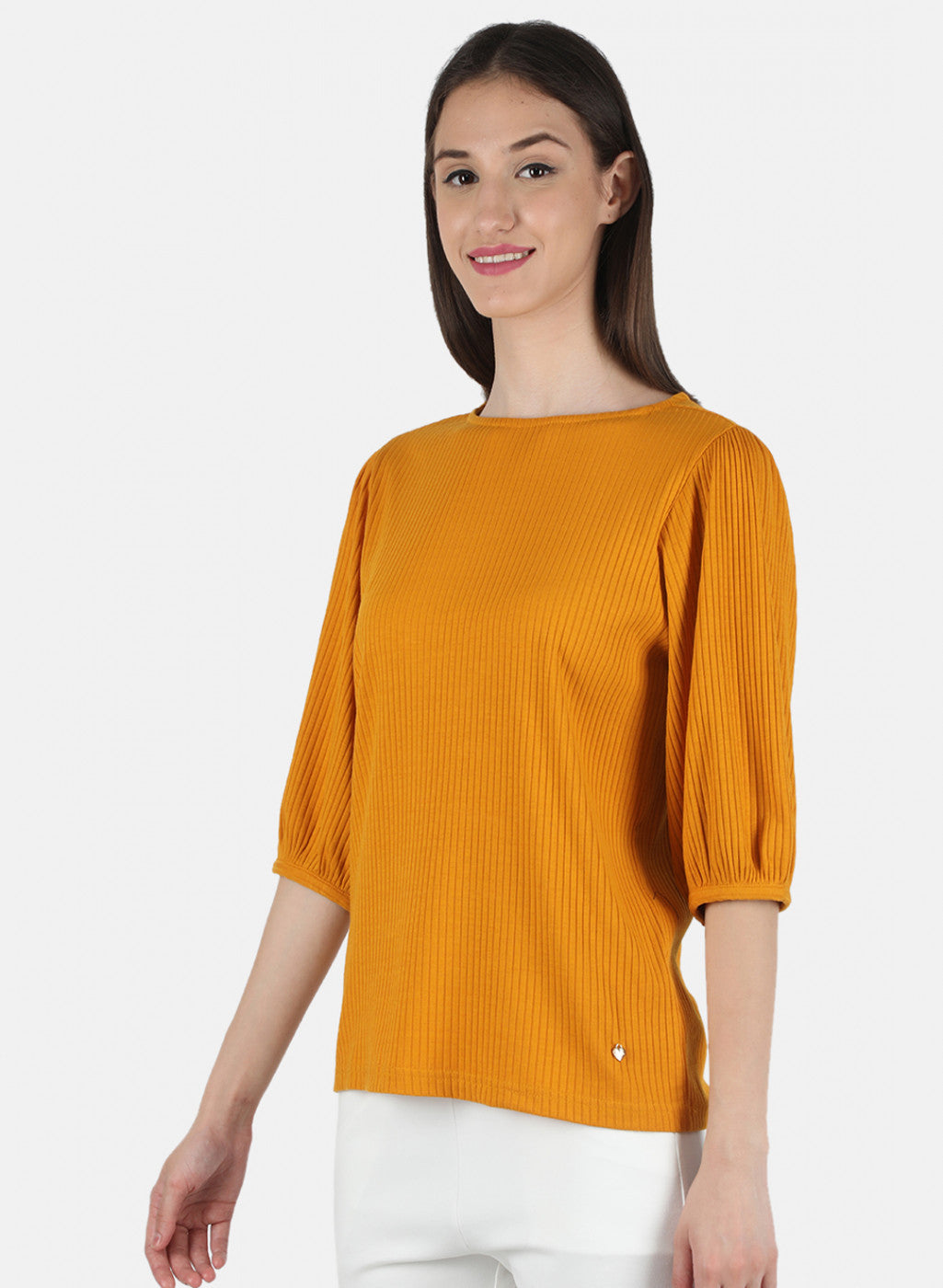 Women Mustard Plain Top