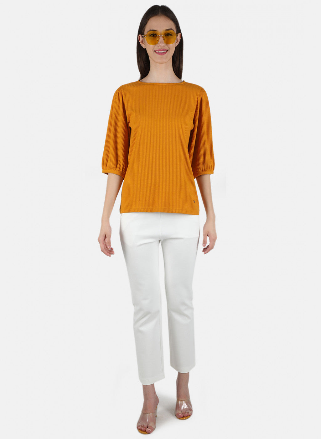 Women Mustard Plain Top