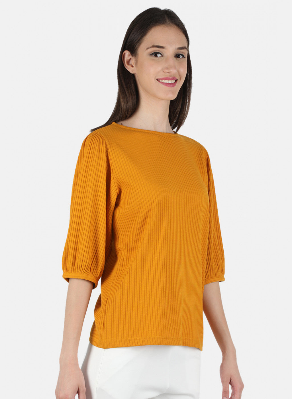 Women Mustard Plain Top