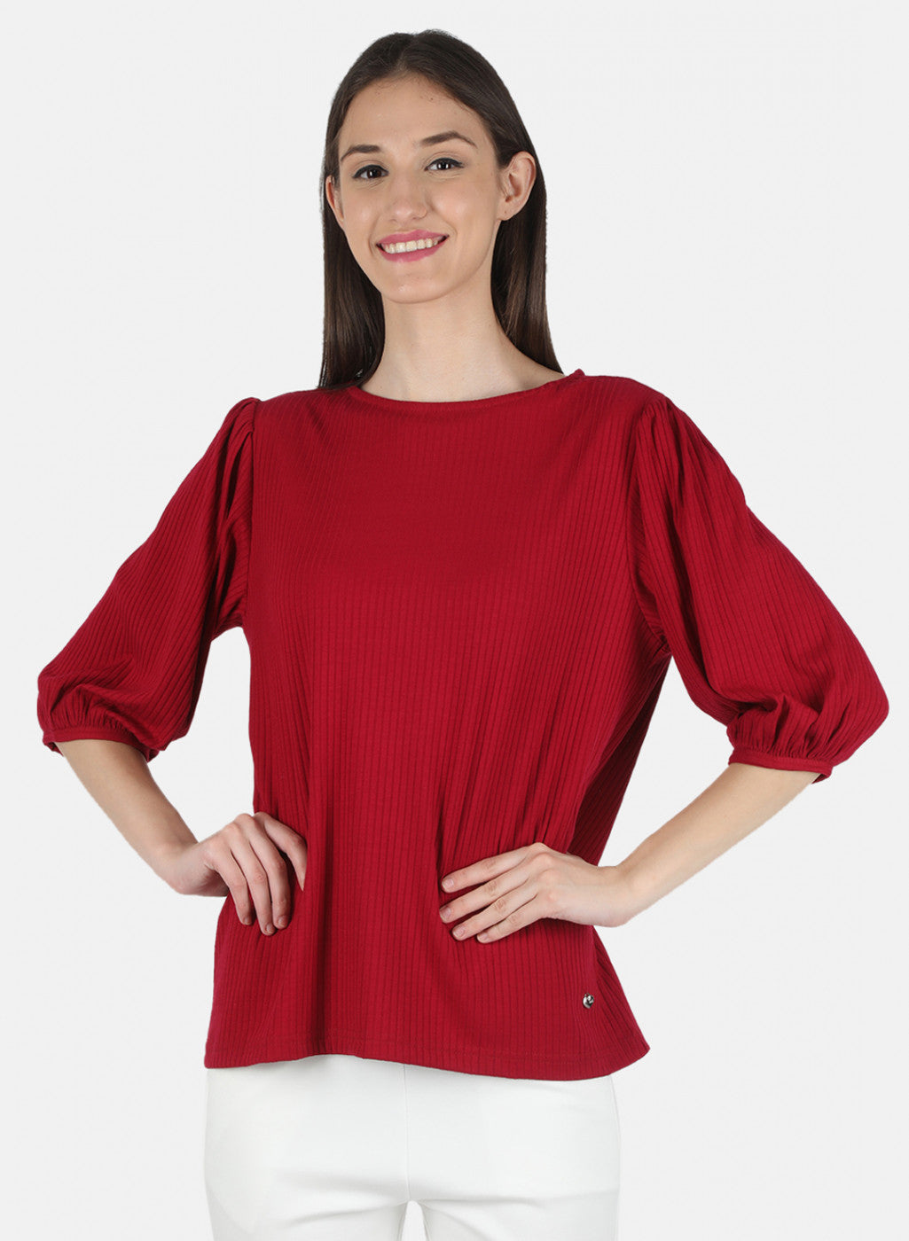 Women Red Plain Top