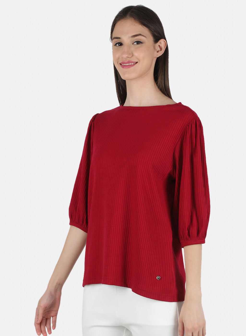 Women Red Plain Top