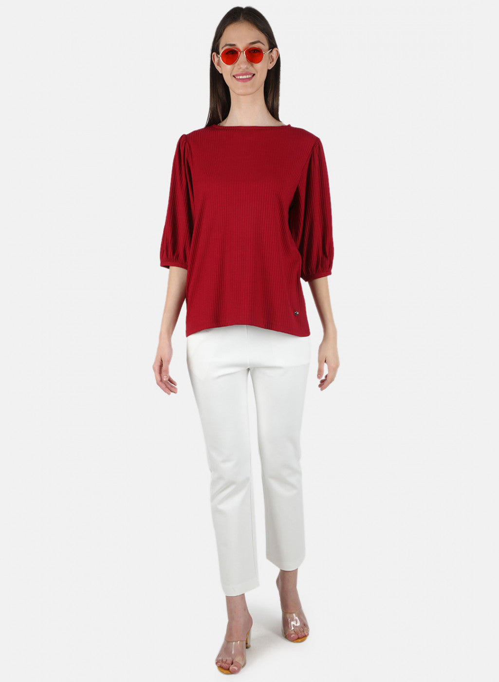 Women Red Plain Top