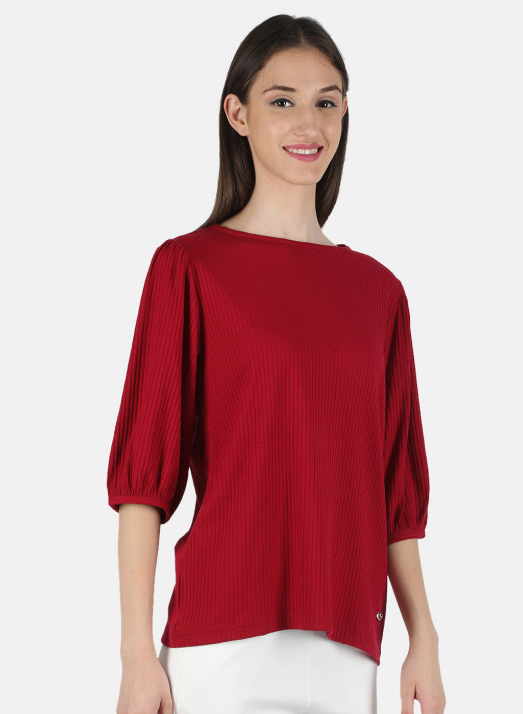 Women Red Plain Top