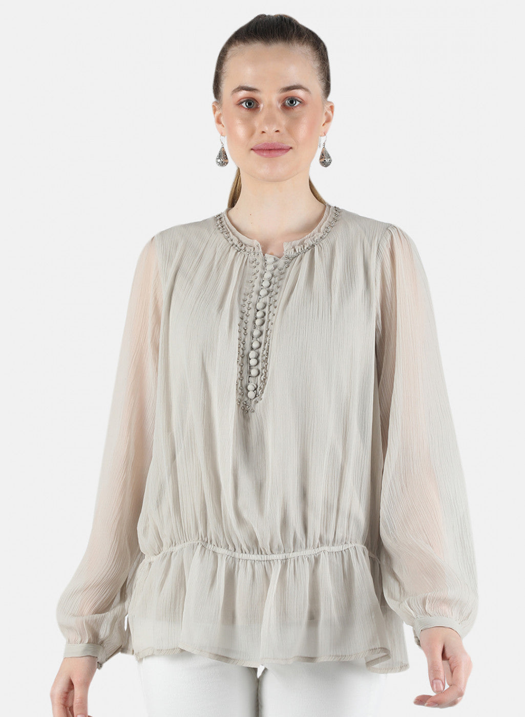 Women Beige Plain Top