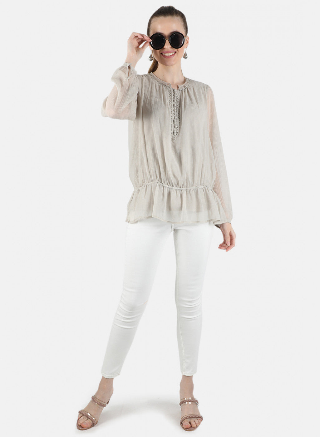 Women Beige Plain Top