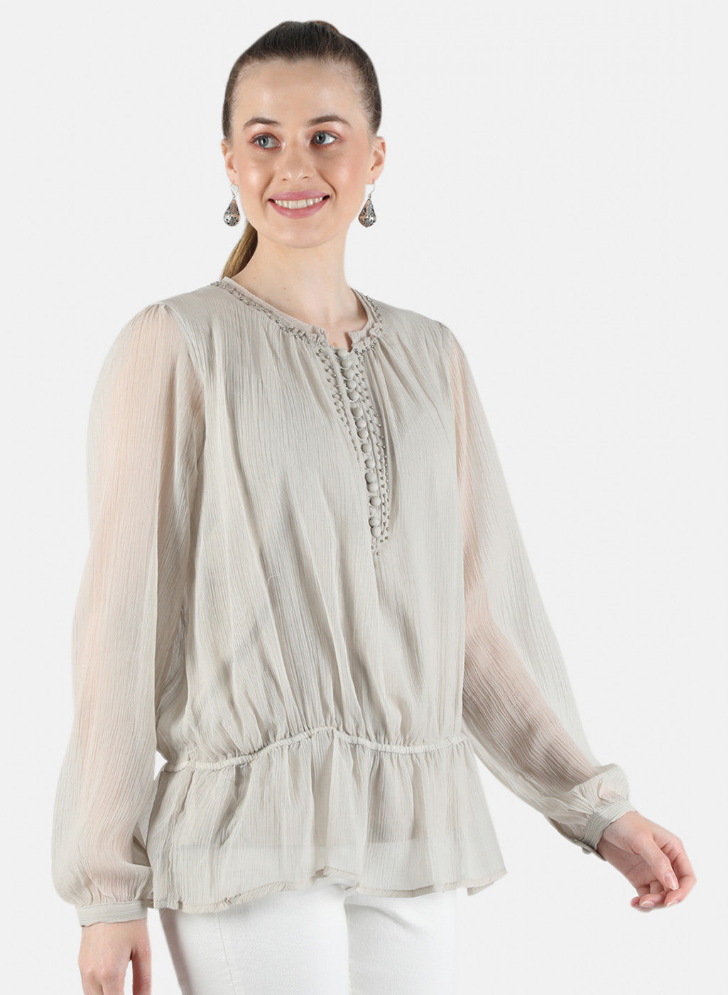 Women Beige Plain Top