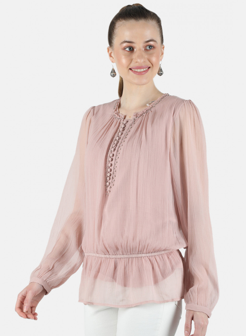 Women Peach Plain Top