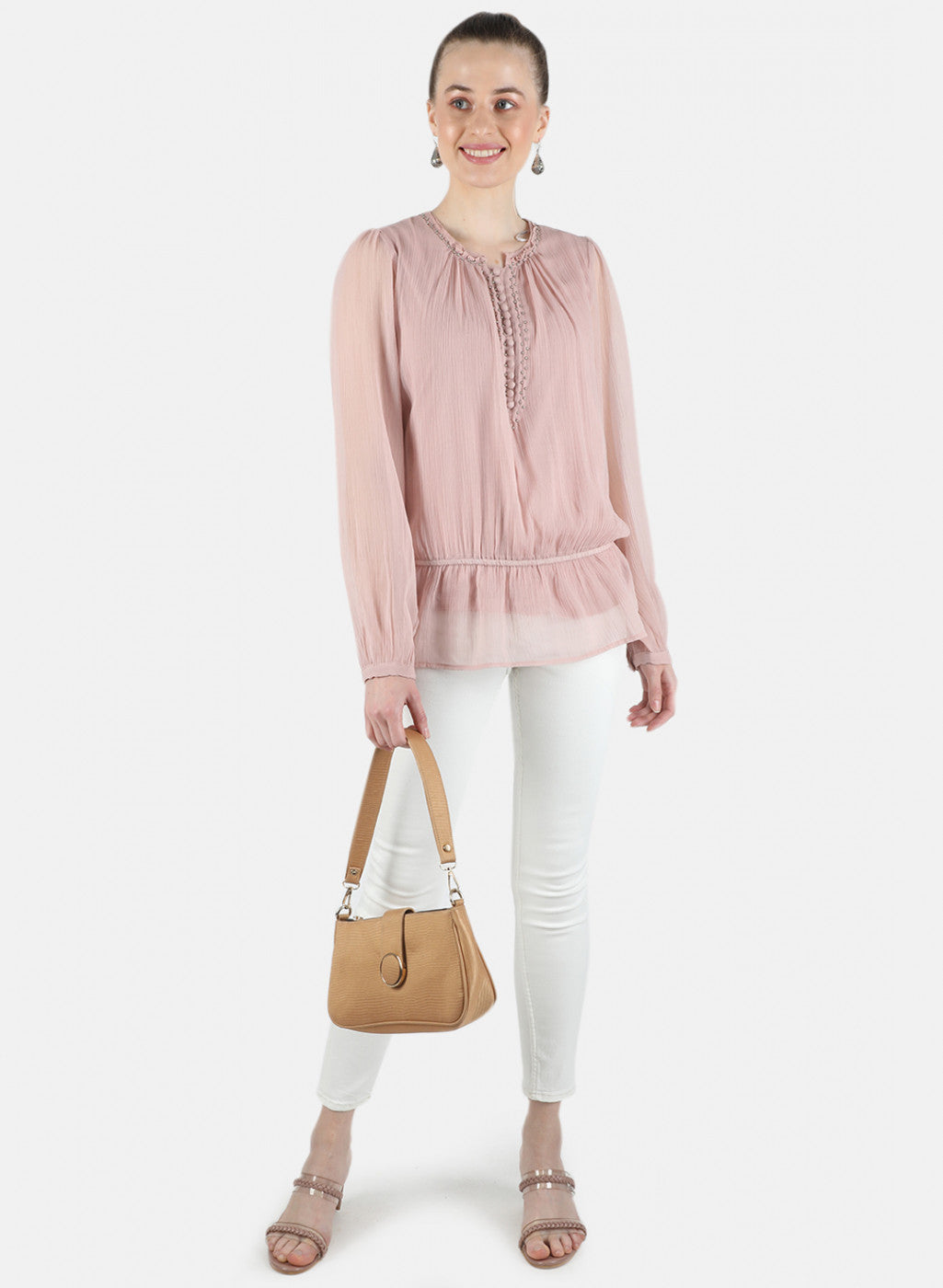 Women Peach Plain Top