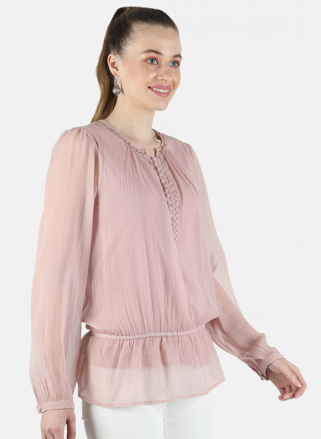 Women Peach Plain Top