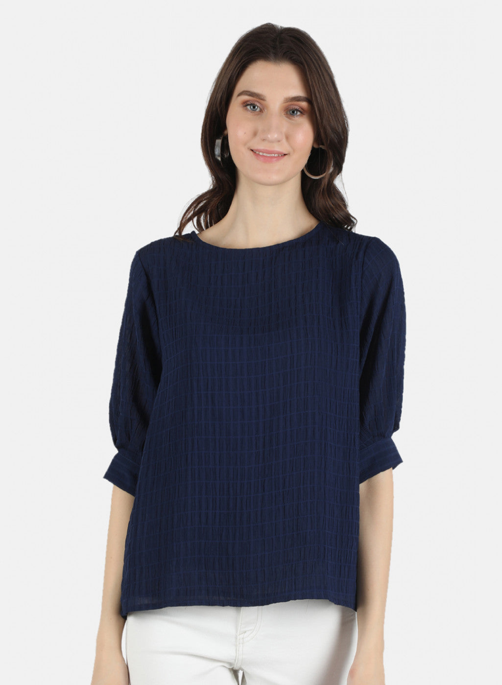 Women Navy Blue Check Top