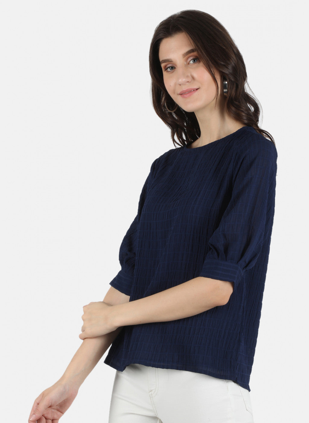 Women Navy Blue Check Top