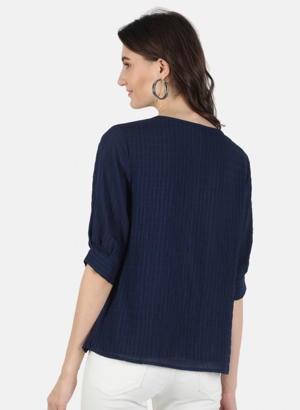 Women Navy Blue Check Top