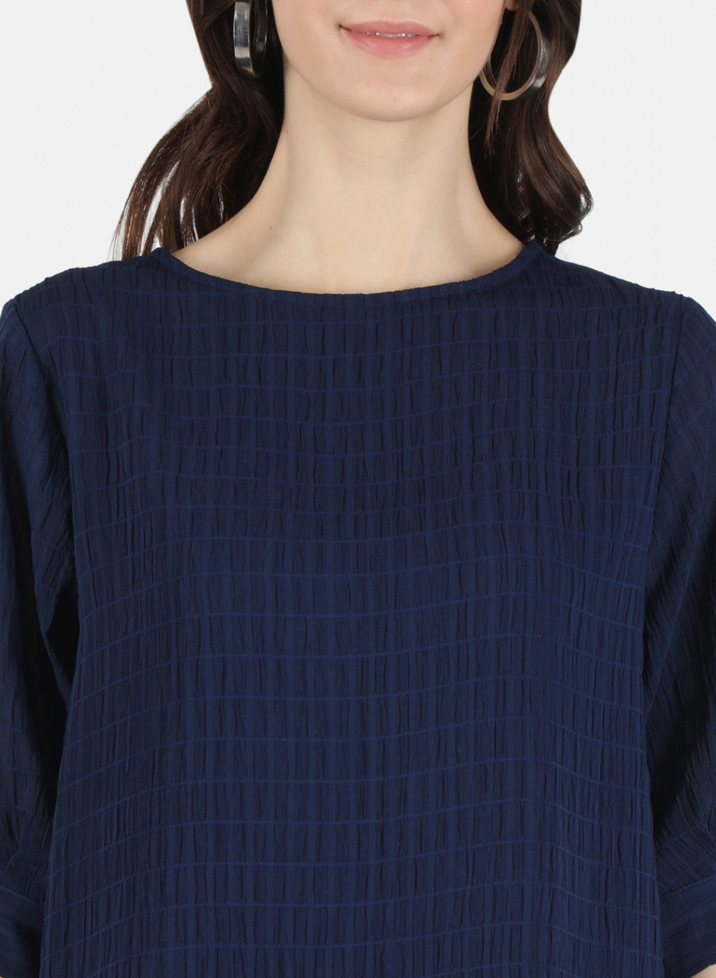 Women Navy Blue Check Top