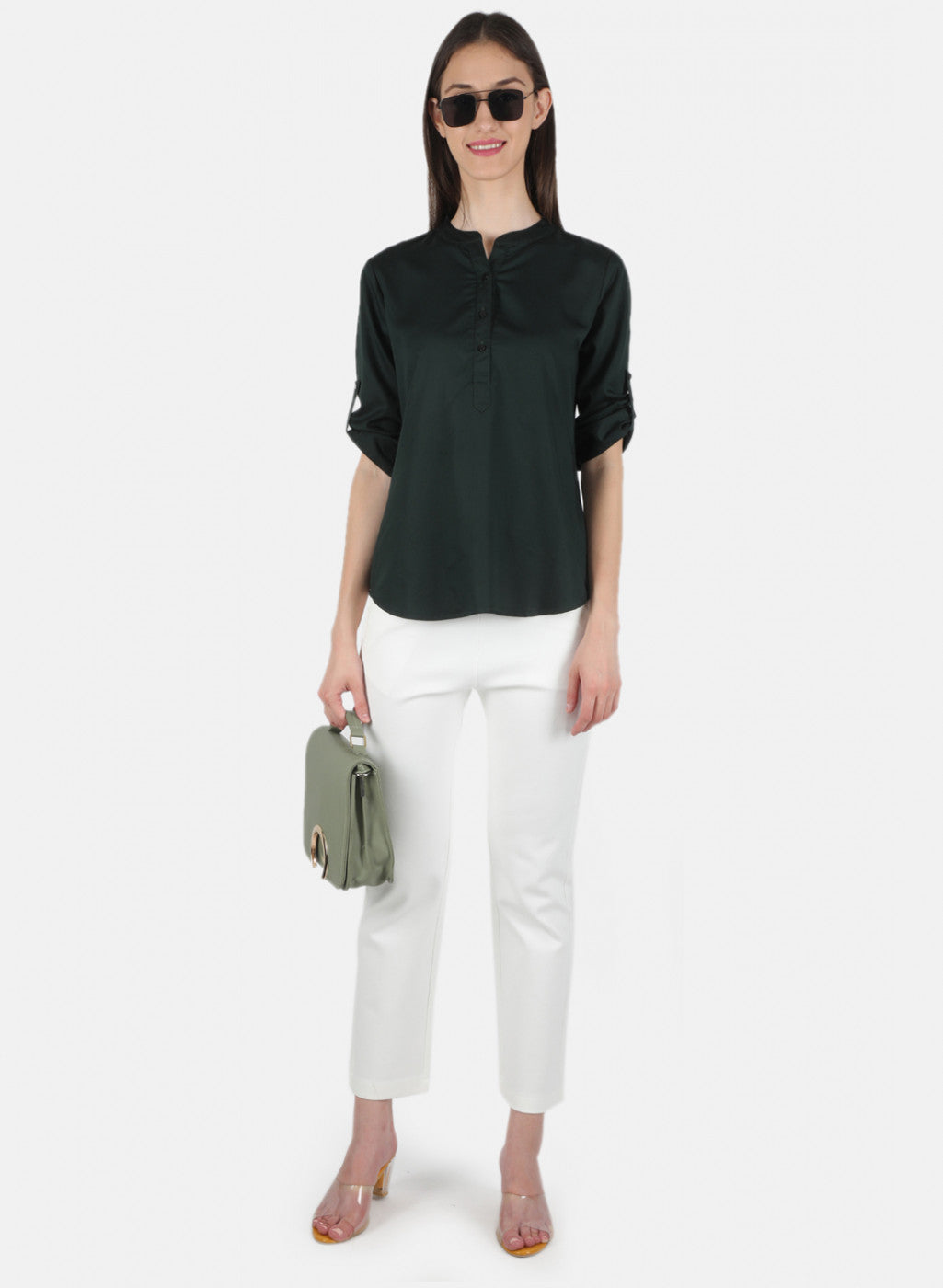 Women Green Plain Top